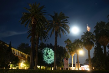 Craig Walsh's "MONUMENTS" honored three local heroes with projections in campus trees.