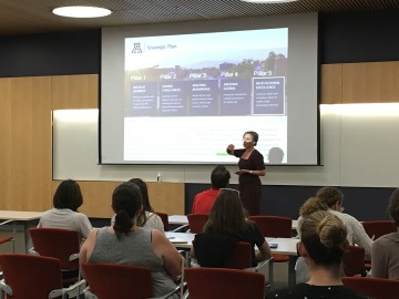 Darcy Van Patten, executive director of student and academic technologies at University Information Technology Services, describes the Trellis initiative to members of the campus community in a Trellis forum.